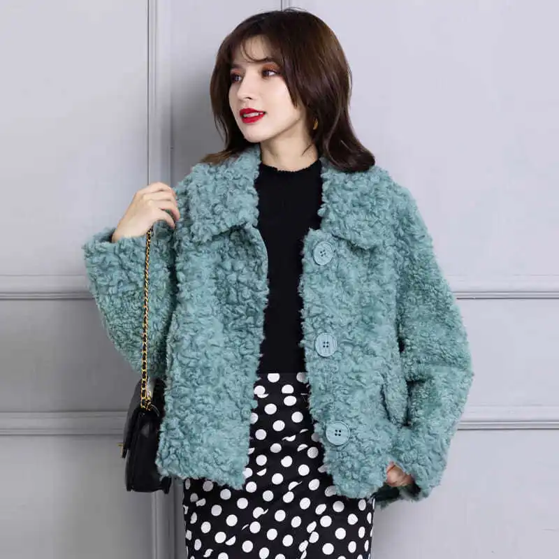 2022 Autumn Winter Women New Short Real Lamb Fur Coats Female Sheep Shearing Jackets Ladies Solid Color Warm Overcoats R444