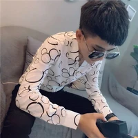 mens long sleeve shirt 2022 new korean fashion slim color shirt fashion personality