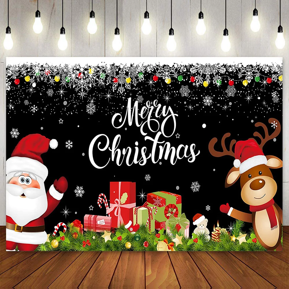 Christmas Backdrop Banner Santa Claus Reindeer Party Background Decoration for Xmas Holiday Photo Booth Photography Props Wall