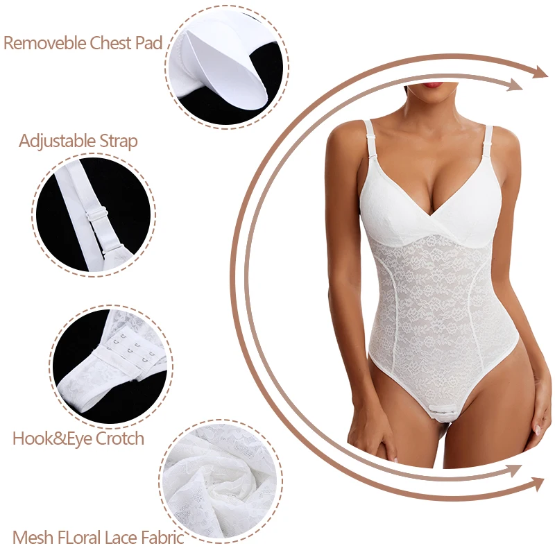 3 In 1 Lace Thongs Bodysuit Women Shapewear Seamless Full Body Shaper Slim Waist Tummy Control Underwear Flat Belly Smooth Faja