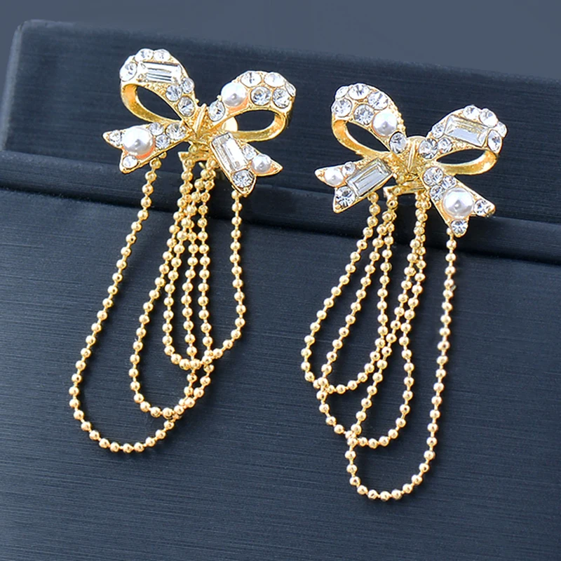 

SINLEERY korean fashion Bowknot Drop Pearl Earrings For Women Gold Color accessories Gift for girlfriend jewelry 2022 ZD1 SSK
