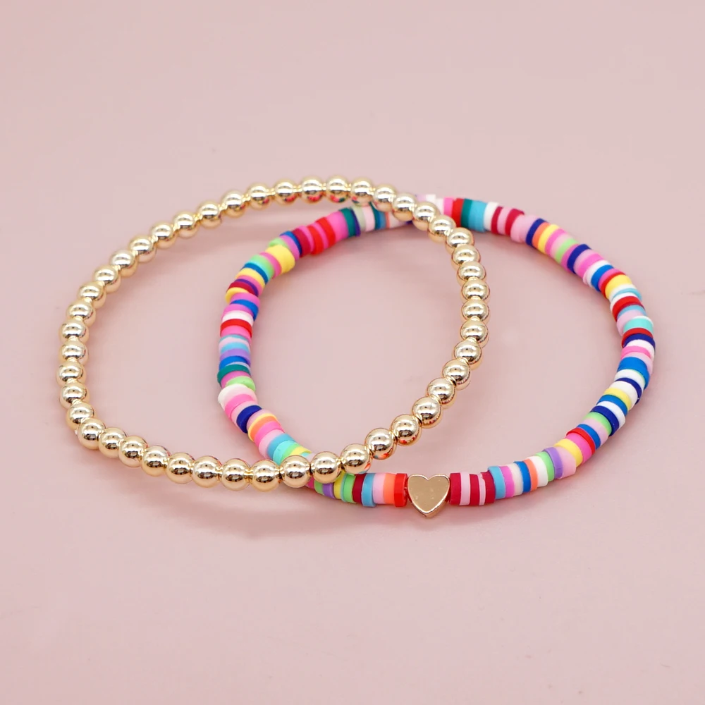 Набор красочных браслетов Go2Boho 2 шт./лот Heishi золотистые браслеты из бисера для