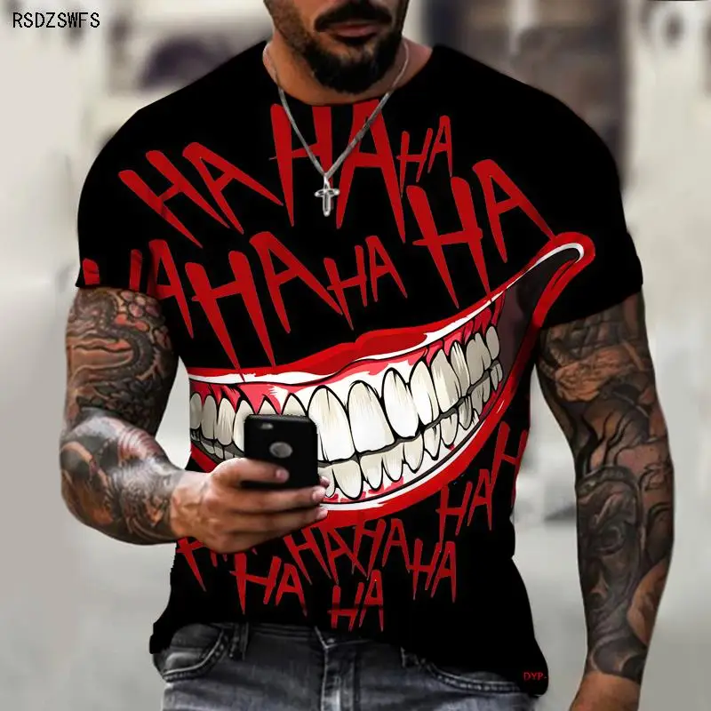 Brand Men's Shirt Evil Mouth Grin 3D Printing Street Fashion Fashionable Comfortable Loose Super Large Size 5XL images - 6