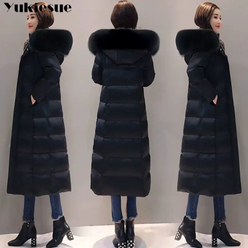 

2021 Nieuwe Vrouwen Winter Real Raccoon Dog Bontkraag Capuchon Witte Eend Down Jas Vrouwelijke Slanke Warme Lange Down