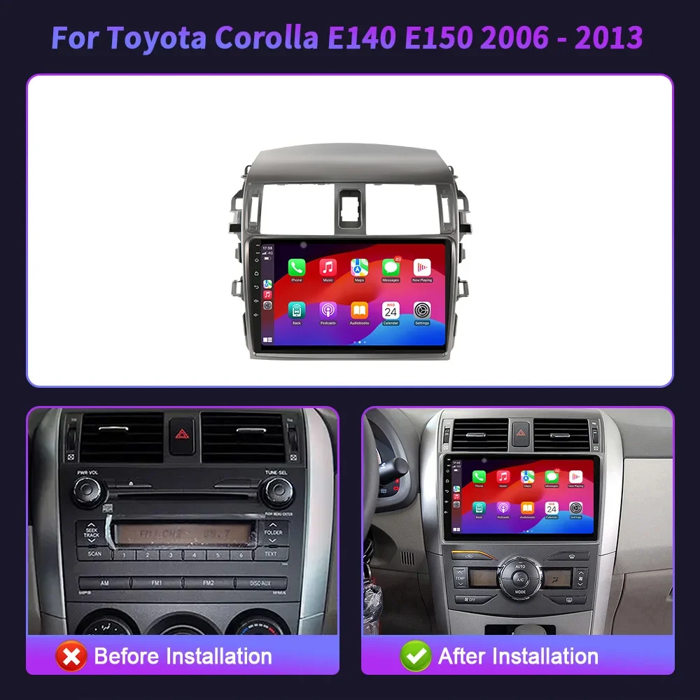 Android 14 для Toyota Corolla E140 E150 2006-2013 Автомобильный радиоприемник с навигацией 4G GPS