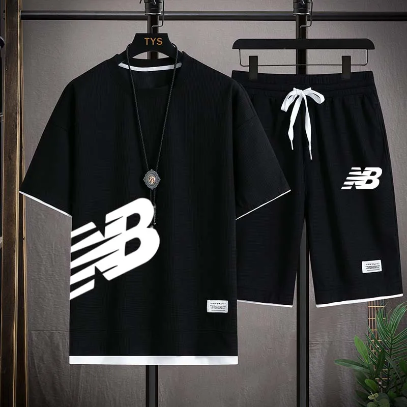 

Men's two-piece sports suit, casual T-shirt and shorts, short sleeved sportswear, summer fashion