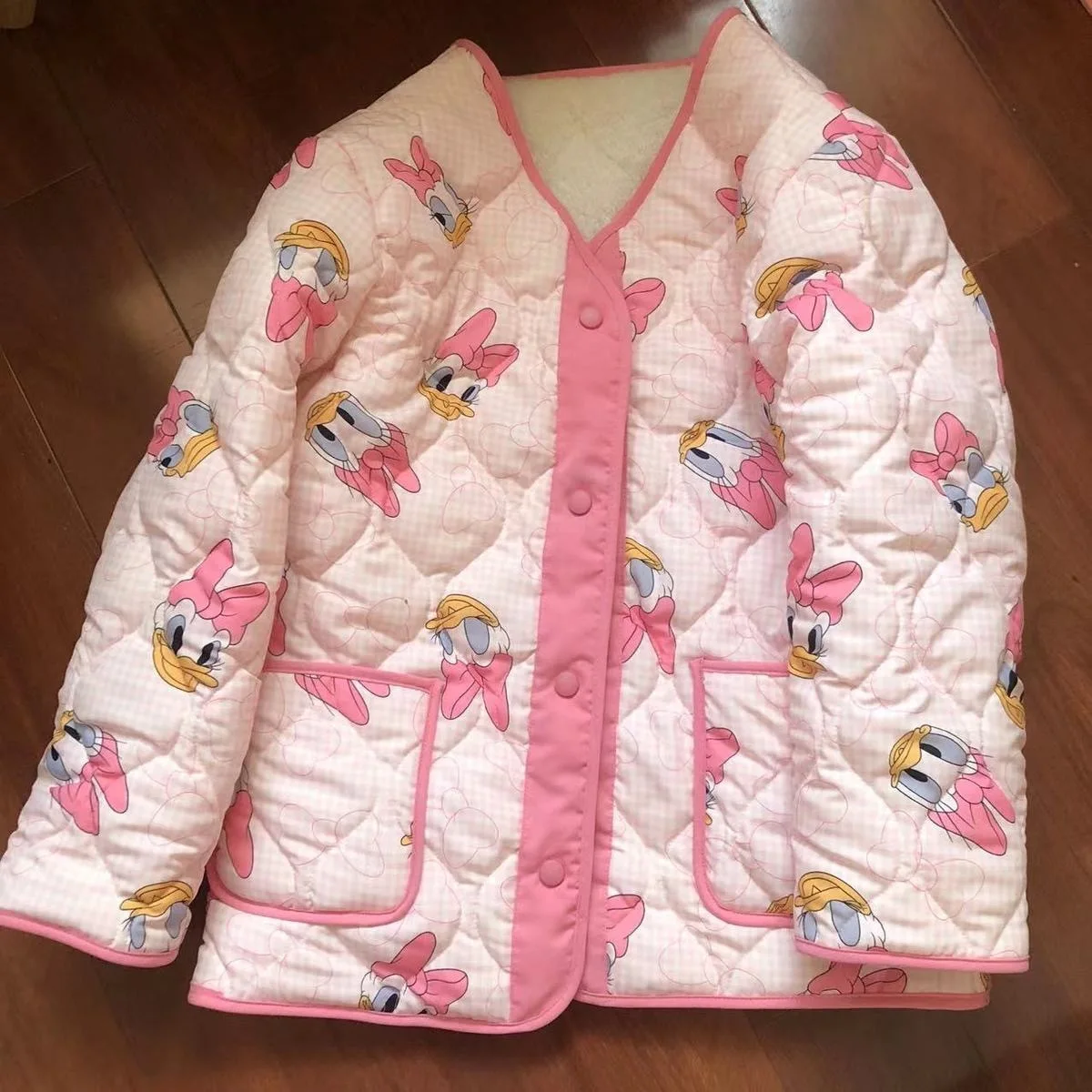 Флисовые парки Disney Дональд Дак розовые Мультяшные плюшевые пальто на пуговицах