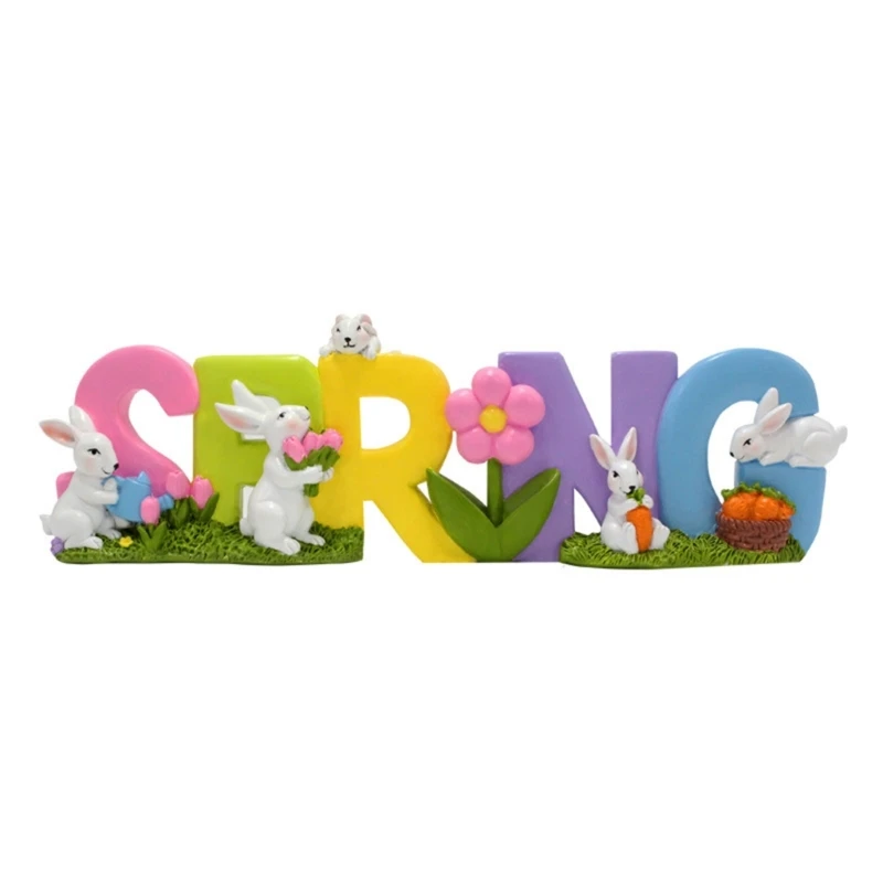 

Spring Letter Statue Mini Rabbit Flower Resin Statue Weatherproof Easter Decor