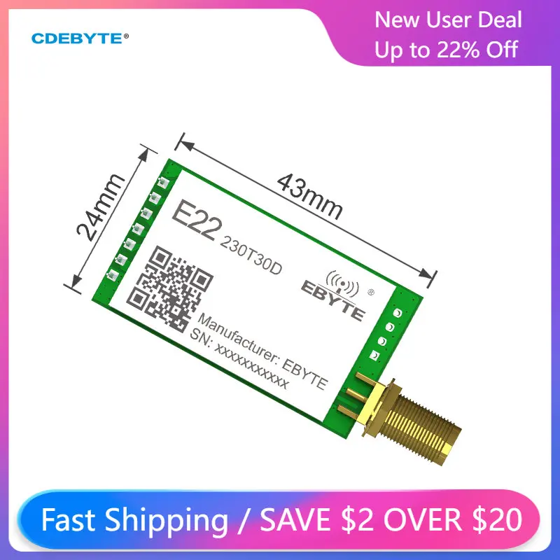 5Pcs E22-230T30D SX1262 LoRa Wireless RF Module 230MHz 30dBm Long Range 10km UART Radio Frequency Chip Low Power Smart Home