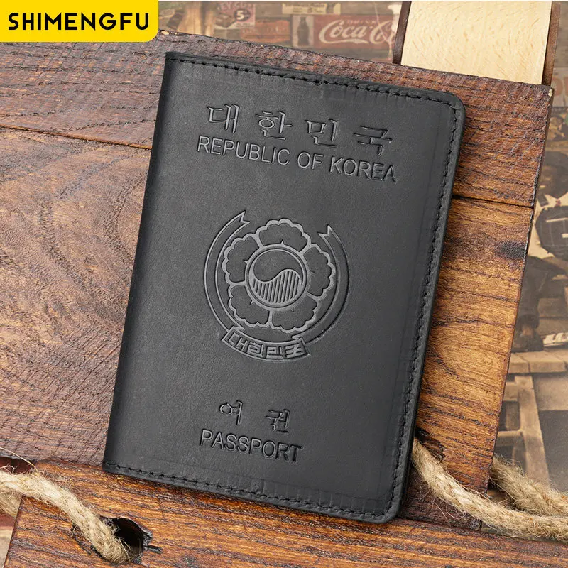 Minimalistic Wallet South Korea Passport Cover Genuine Leather Passport Wallet Men Retro Cover Passport Holder