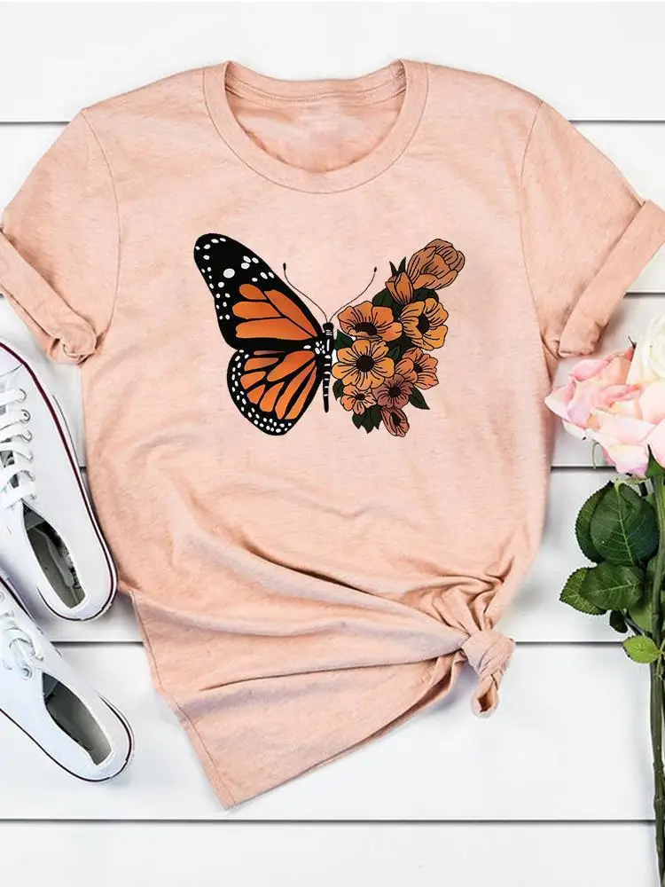 

Painting Sweet 90s Butterfly Fashion Short Sleeve Casual T-shirts Clothes Women Female Summer T Clothing Print Graphic Tee