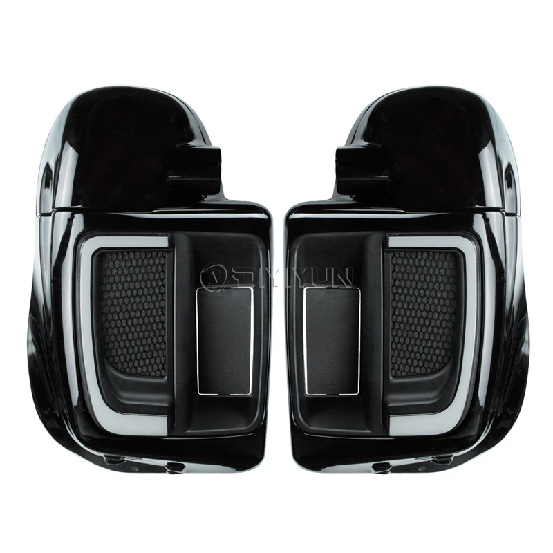 

Motorcycle LED Fairing Lower Grills Light Solid Plates Cover Lower Vented Fairings Glove Box Set Gloss Black For Harley Touring