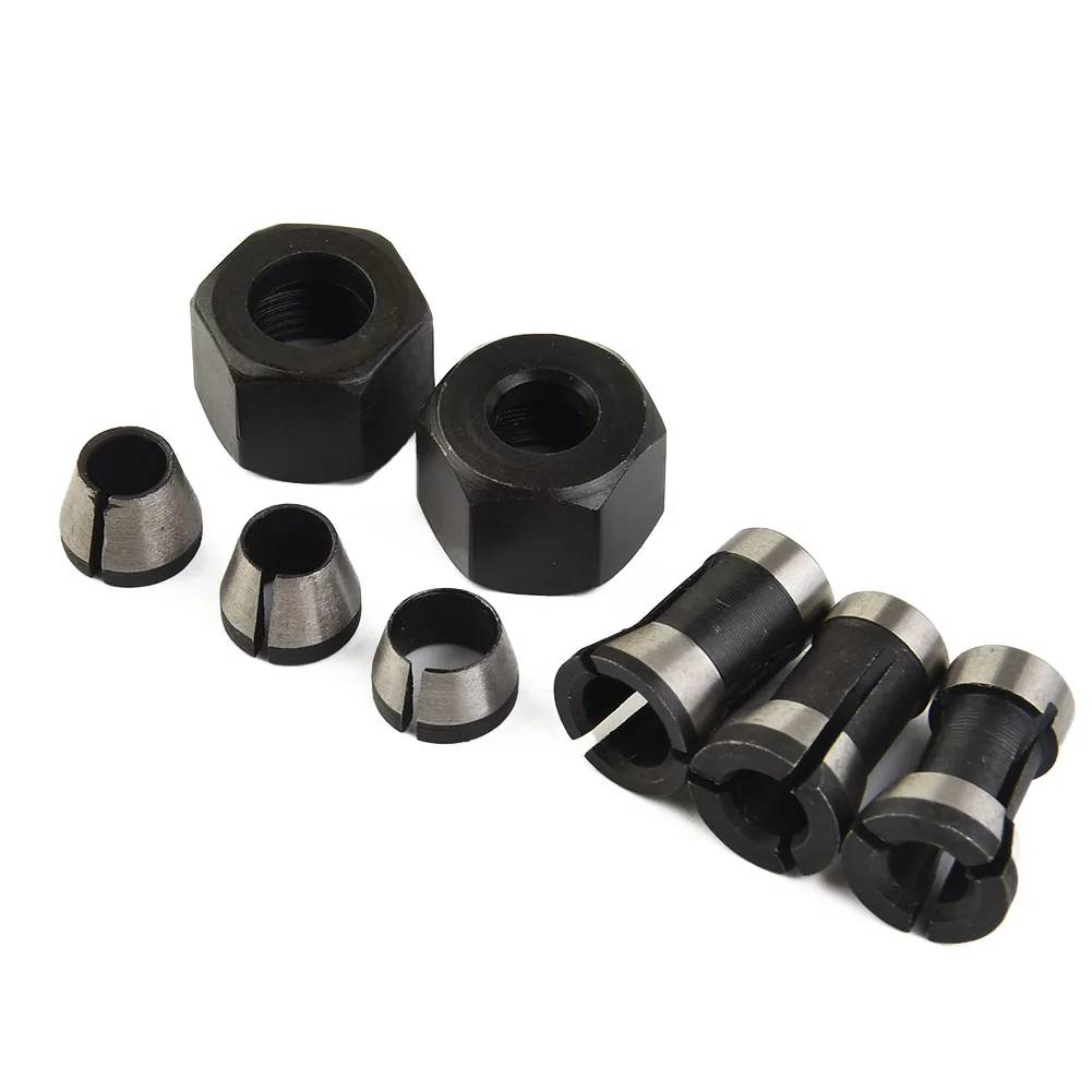 

8 Pcs 6/6.35/8mm Black+silver CNC Router Collet Clamping Nuts Router Bit Collet Suitable For Engraving Machine