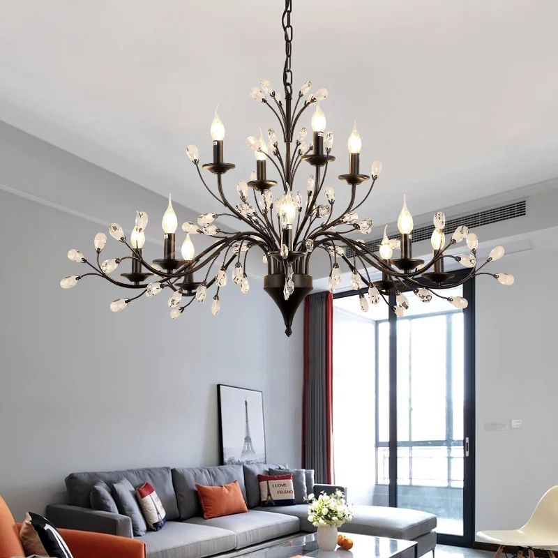 LED Crystal Chandeliers For Living Room Dining Bedroom Kitchen Pendant Lamp Indoor American Vintage Hotel Villa Hanging Lights