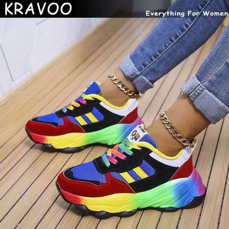 

KRAVOO Women Shoes Mixed Color Mesh Female Sneakers Multicolor Women's Running Shoes Platform Casual Shoes Thick Summer 2023 New