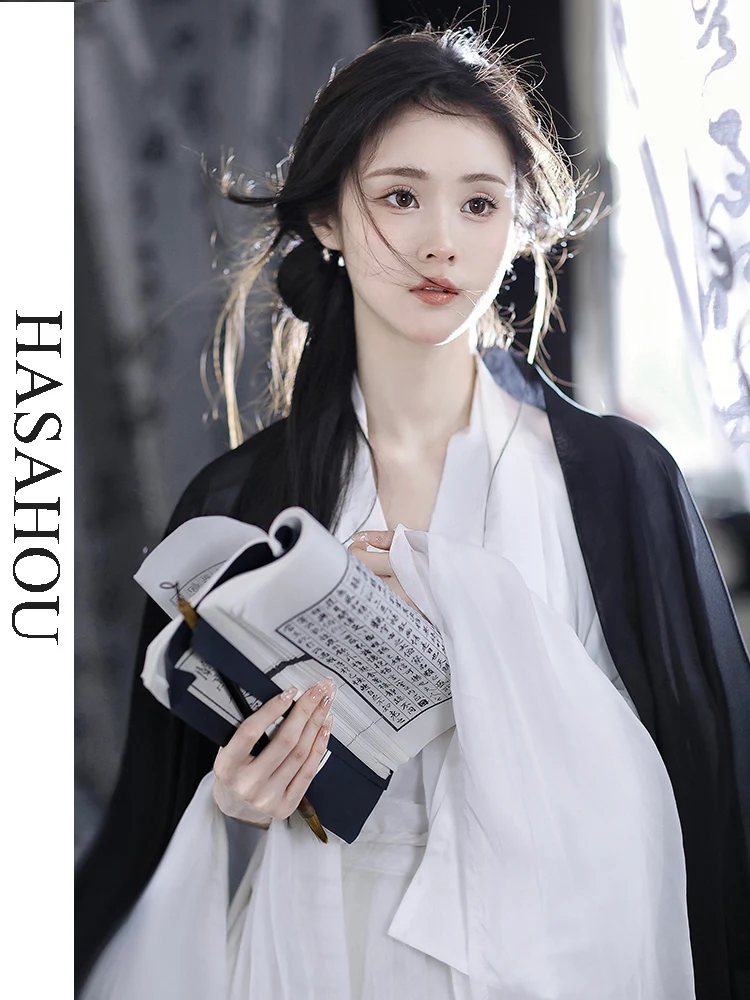 

Традиционное китайское платье ханьфу для косплея династии Тан, Сказочная китайская сказочная танцевальная Фея ханбока, костюм для выступлений черно-белого цвета