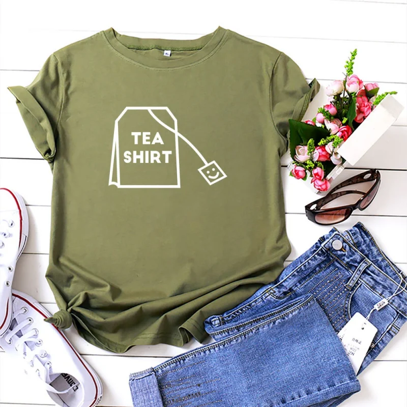 

TEA SHIRT Letters Printed Pattern Short Sleeve Round Neck Tee Women's Cotton Casual Loose Plus Size Women's Tops Tee