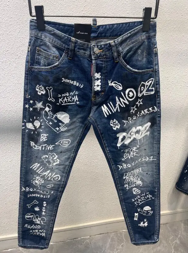 2022 New Dsquared2 Men's/Women's Jeans Fashion Washed Water Alphabet Print Micro-Stretch Pants Dsq087