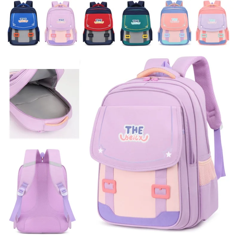 

High-capacity Children Simple Panelled Backpacks New Primary Girls Boys Multi Layer Students Double Schoolbags for Grade 3-5