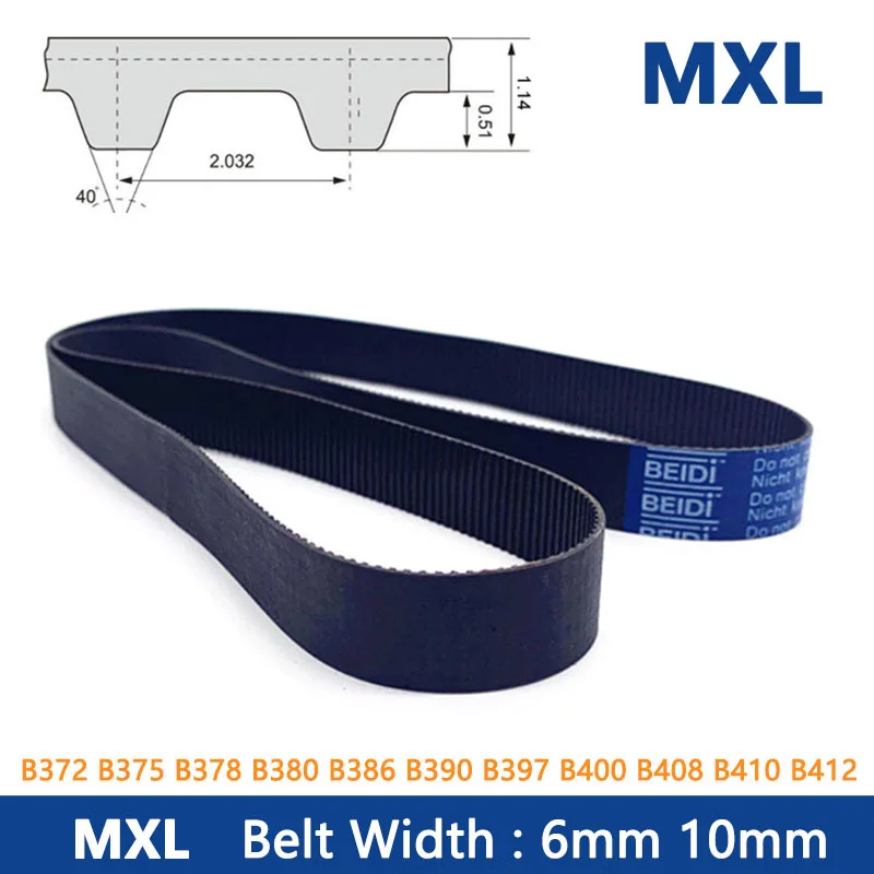 

1pc MXL Timing Belt Width 6/10mm Rubber Closed Synchronous Drive Belt B372 B375 B378 B380 B386 B390 B397 B400 B408 B410 B412MXL