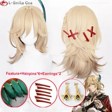 원신 임팩트 카베 코스프레 가발 게임, 50cm 길이 리넨 골드 브레이드 포함, 내열성 헤어 가발 및 가발 캡, 고품질