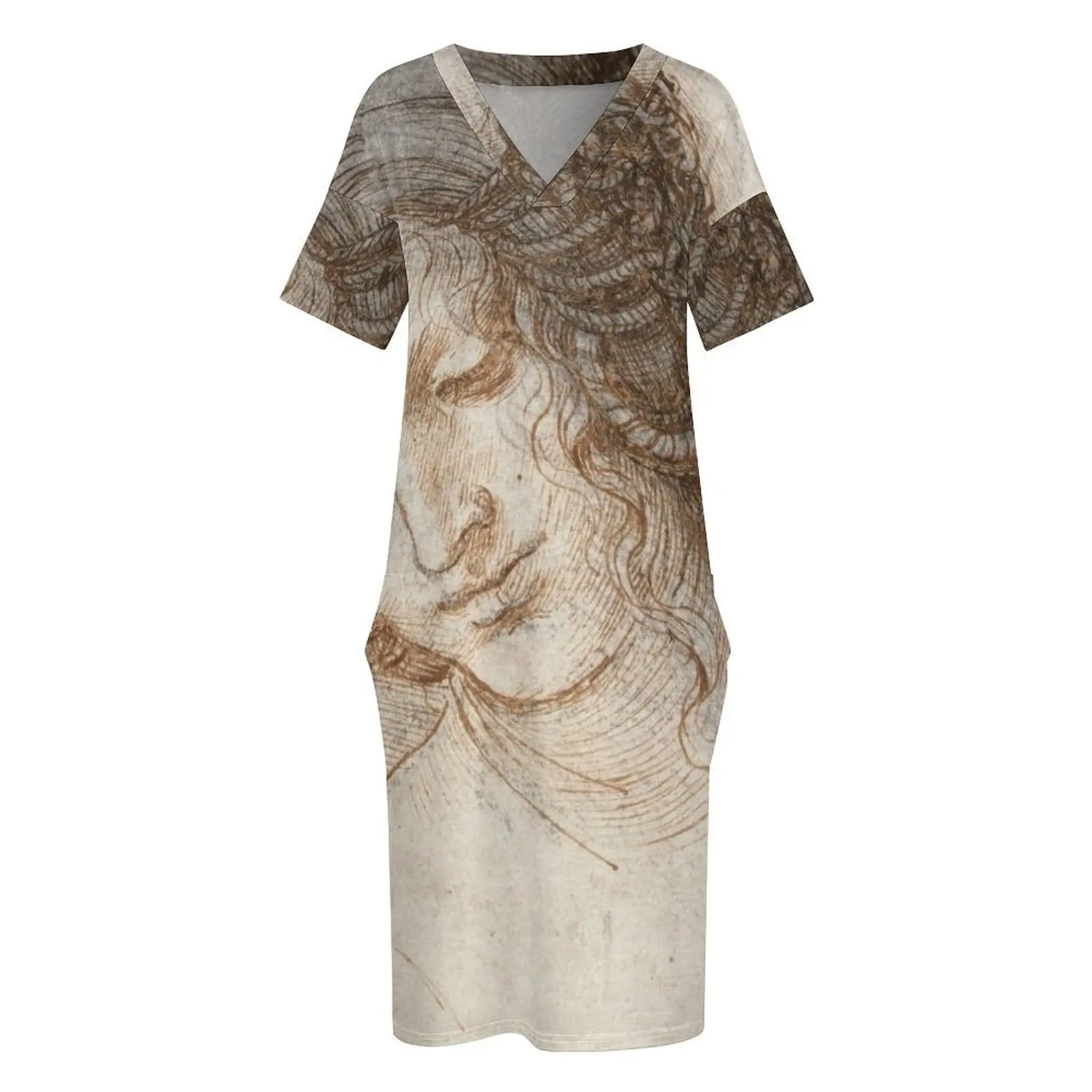 Леонардо да Винчи - Голова Леды свободное карманное платье женское женская