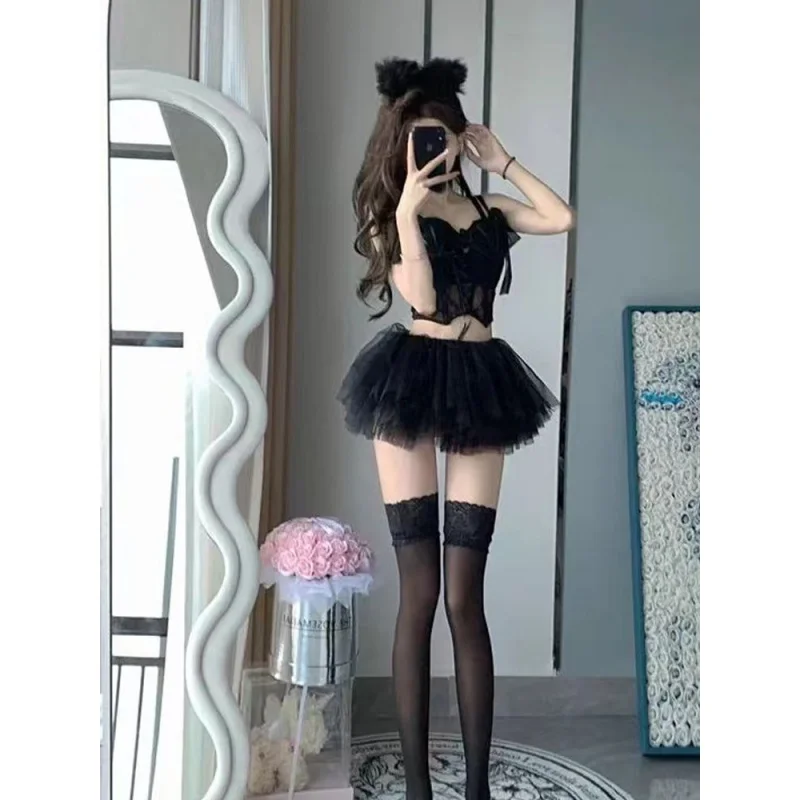 

New fashion sexy pure desire ballet style suspender top high waist bubble skirt two-piece women's clothing