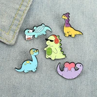 cartoon cute animal dinosaur enamel pin personalized dinosaur listening to music love brooch fashion childs jewelry gifts