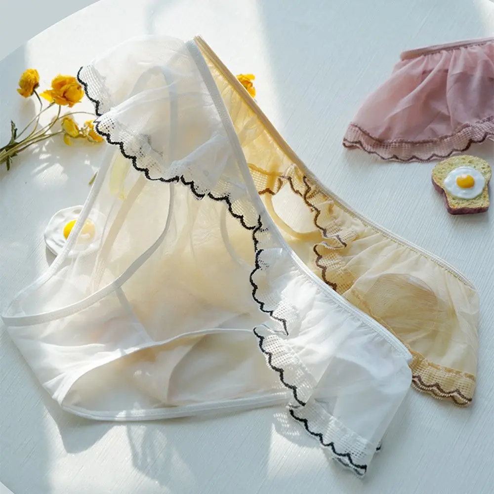 

Нижнее белье женское с оборками, японская Лолита, кружевные тонкие дышащие хлопковые трусы со средней талией, пикантное нижнее белье