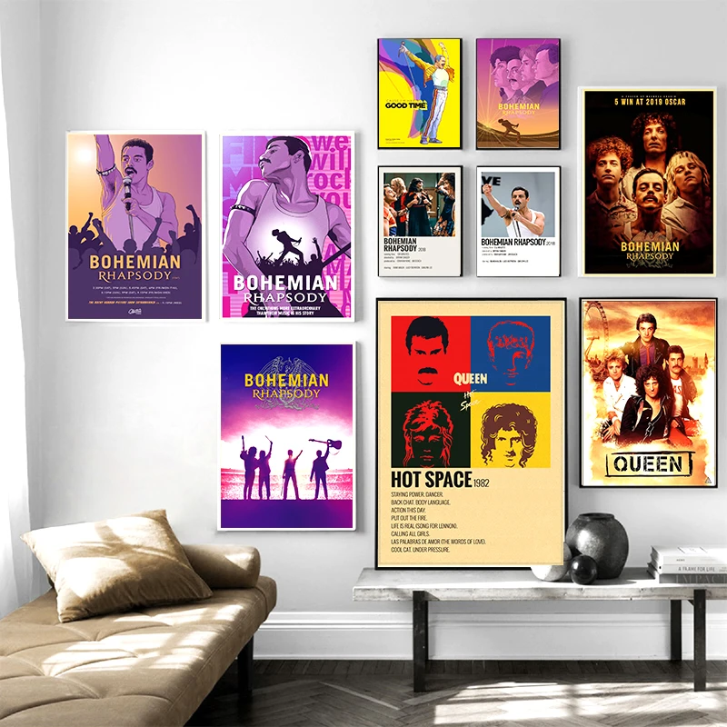 

С группой Queen музыкальный постер Freddie Mercury рок Band Singer Star Home Decor креативное настенное искусство скандинавский Настенный декор Kawaii комнатный Декор