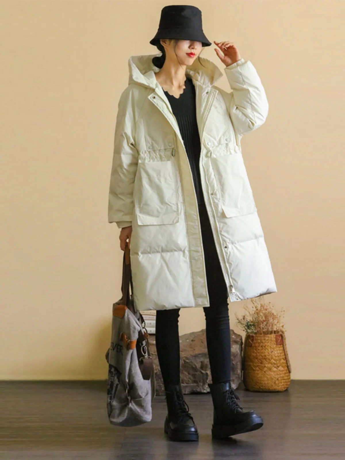 Cool Big Beau Белый утиный пуховик Женская зимняя одежда средней длины Новая