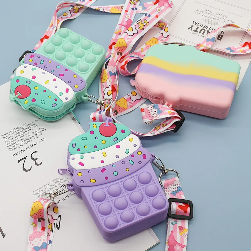

Squeeze Silicone Bubble Purses Ice Cream Shoulder Bag Finger Toys Gift Relieve Stress Push Bubble Coin Purse Kошелек для девочек