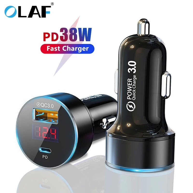 

OLAF 38 Вт USB C автомобильное зарядное устройство Тип C Быстрая зарядка QC3.0 6A PD автомобильное зарядное устройство для телефона для iPhone Xiaomi станда...
