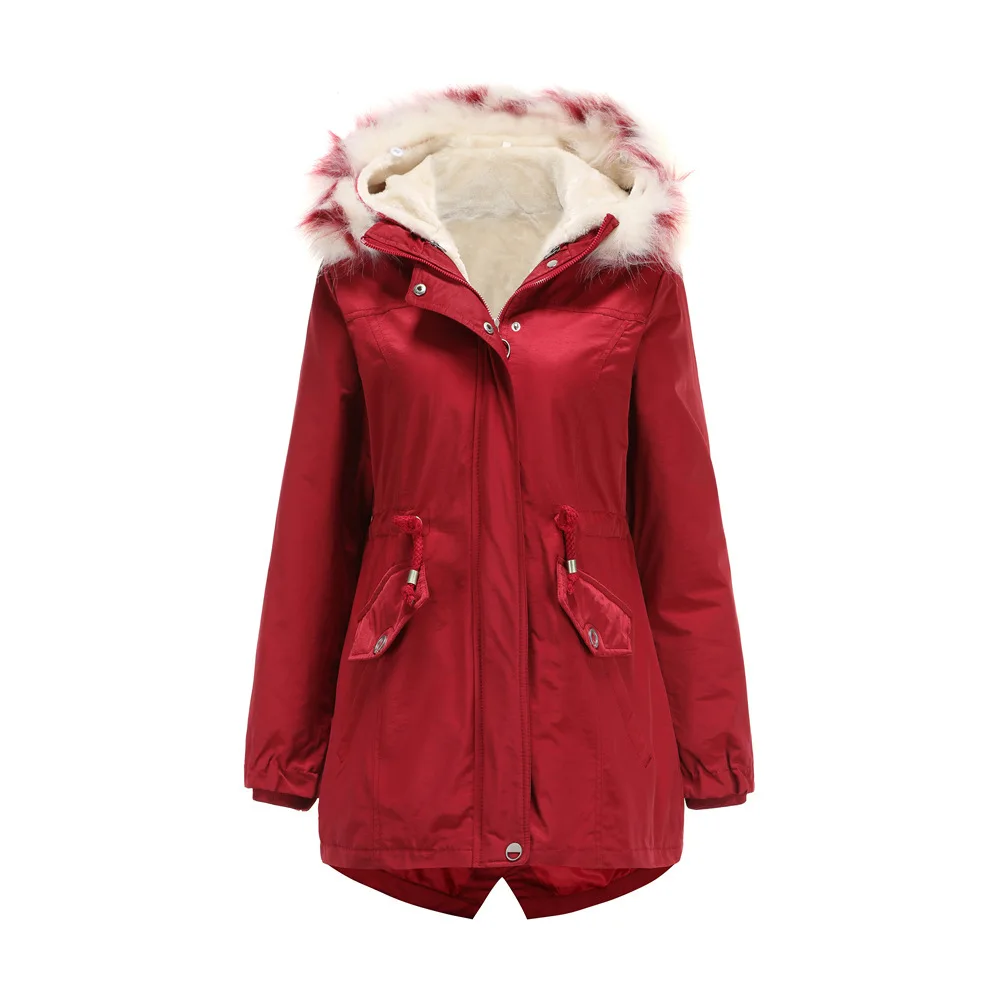 2022 Mid-length Detachable Hood Fur Collar Winter Warm Fleece Coat Fashion Casual Detachable Liner Women's Padded Coat