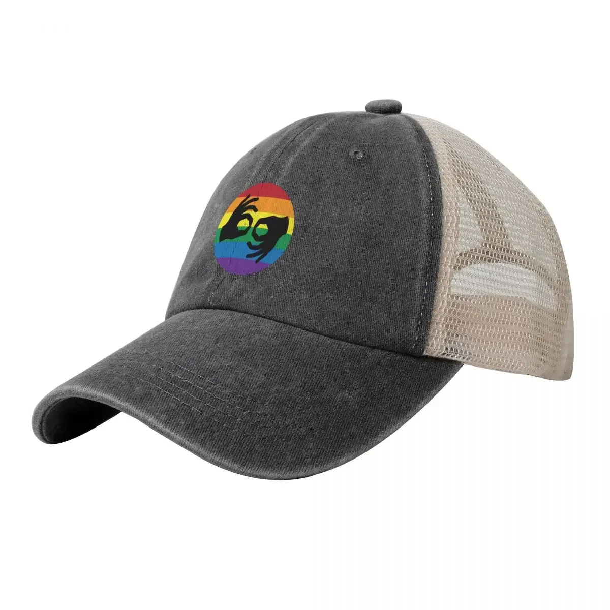 ASL LGBTQ Rainbow American Sign Language Interpreter Symbol Hands Baseball Cap Bobble Hat Luxury Horse Women's Men's