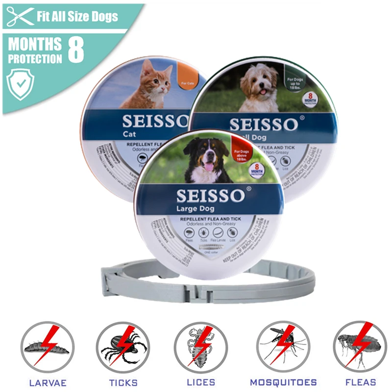 

8 Month Protection Dogs Anti Flea and Ticks Cat Collar Pet Antiparasitic Adjustable Collars for Puppy Cats Large Dog Accessories