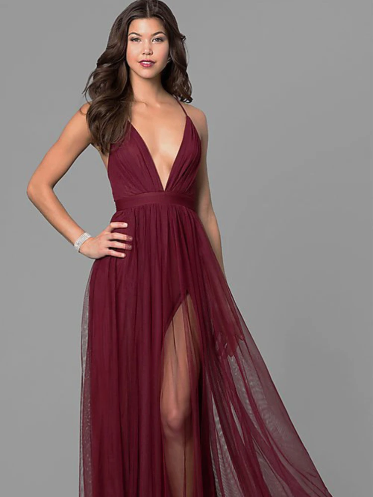 

Backless Sleeveless High Waist Solid Color Split Mesh Slip Dress Women 2022 Exotic Elegant Luxury Evening Sexy Dresses Summer