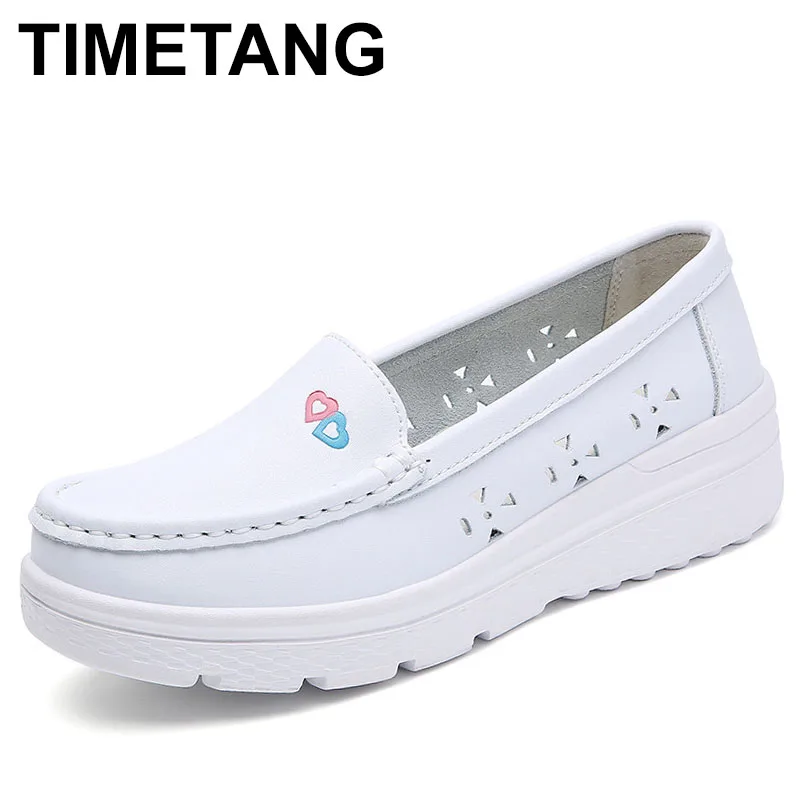 

Cowhide Genuine Leather Flats Loafers Women Platform Shoes Spring Sports Walking Running Female Sneakers Round Toe Mujer Zapatos