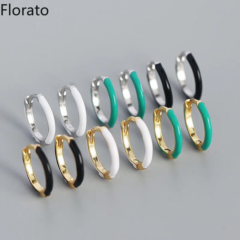 

Florato 925 Sterling Silver Ear Needle Sweet Romantic Enamel Hoop Earrings round earrings for women Party Fashion Jewelry Gifts