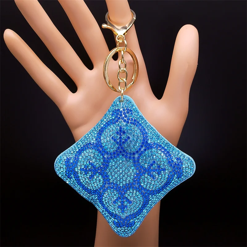 

Persian Style Abstract Flower Art Keychain for Women Men Blue Color Keyring Holder Aesthetic Christmas Gift Jewelry porte clé