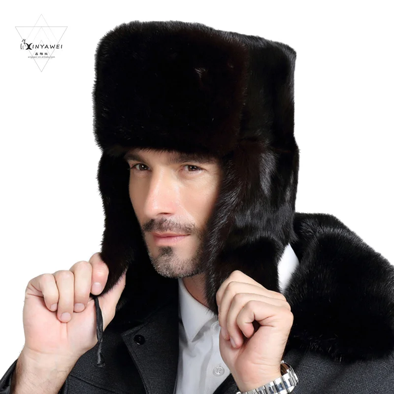 Winter Hat Keep Warm Men‘s Winter Cap Mlink Fur Cap 2022 Russian Ski Hat Fur Bom