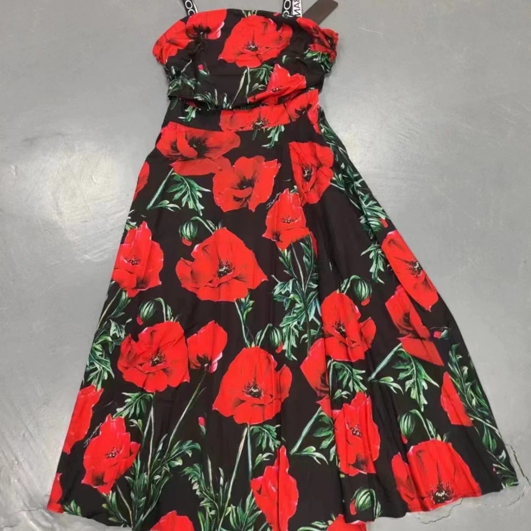 

2023 Bettergirl Summer Vintage Sweet New Women's Floral Bohemian Print High-waisted Temperament Slim Suspender Strapless Dress
