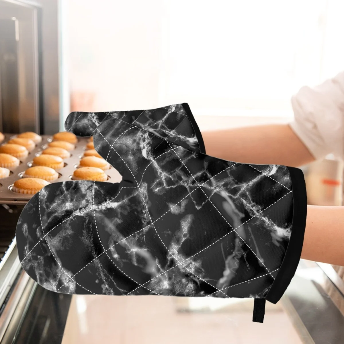 

Длинные рукавицы для духовки TOADDMOS с мраморным рисунком, высококачественные жаропрочные нескользящие перчатки для выпечки, манжеты для при...