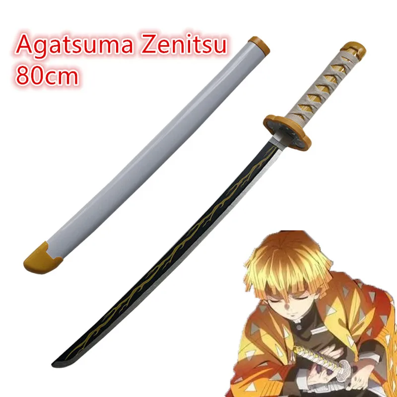 

1:1 Anime Kimetsu no Yaiba Sword Weapon Demon Slayer Agatsuma Zenitsu Cosplay Sword Ninja Knife wood Weapon Prop 80cm