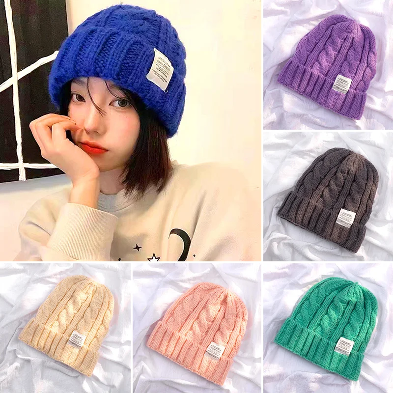 

Women's Wool Beanie Thickened Warm Knitted Hat Fashion Solid Color Spiral Pattern Beanie Winter Autumn Outdoor Casual Cap
