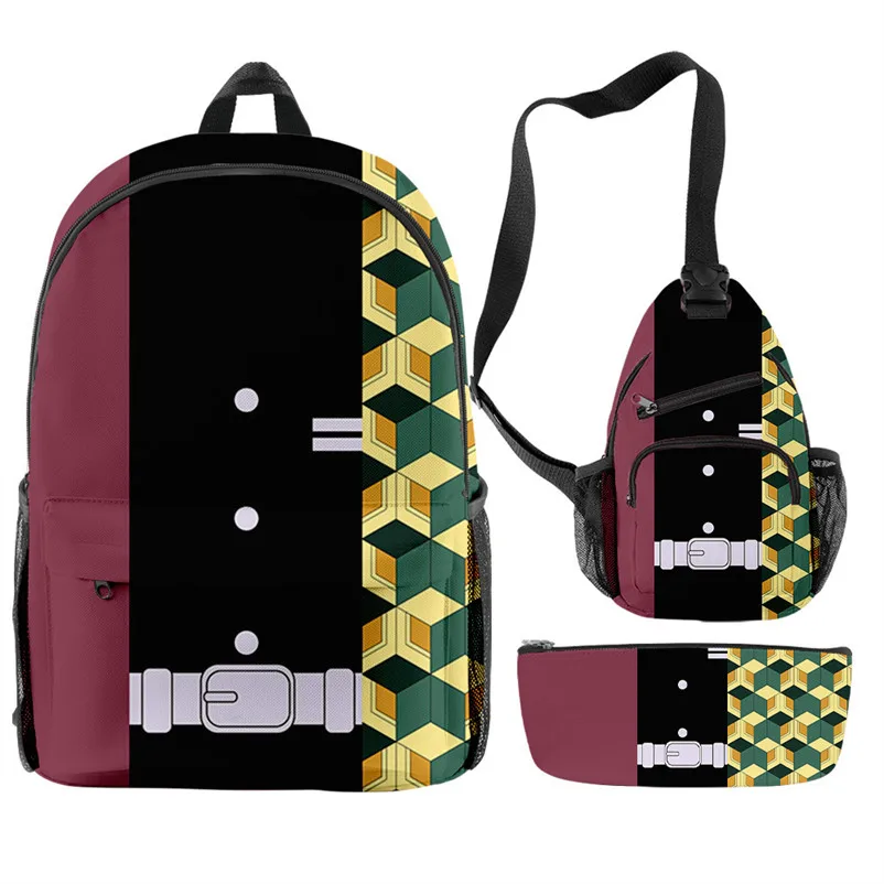 

Popular Anime Kimetsu No Yaiba Nezuko 3pcs/Set Backpack 3D Print School Bookbag Anime Laptop Daypack Chest Bag Pencil Case