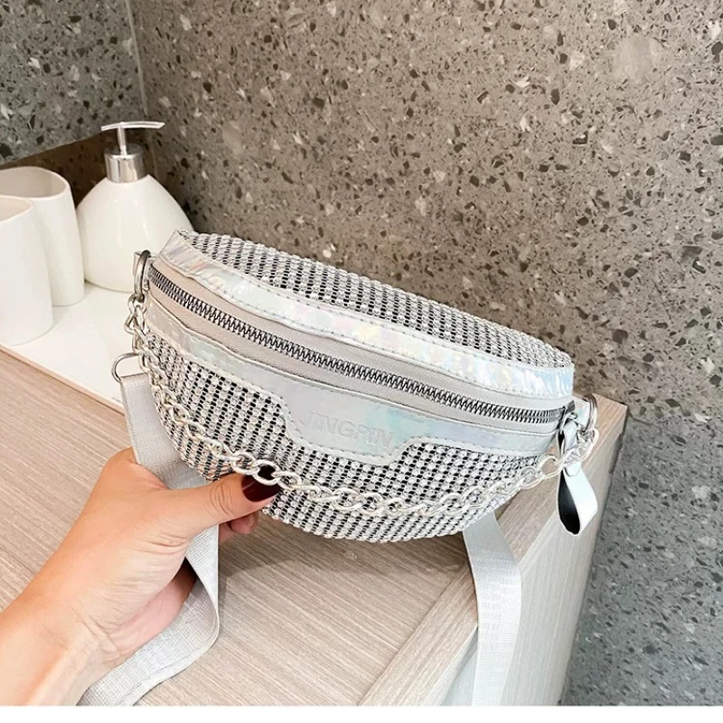

Diamond Crossbody Bags for Women Fanny Waist Bag Casual Zipper Shiny Chest Phone Pack Lady Shoulder Bags Small Wallet Bolsas