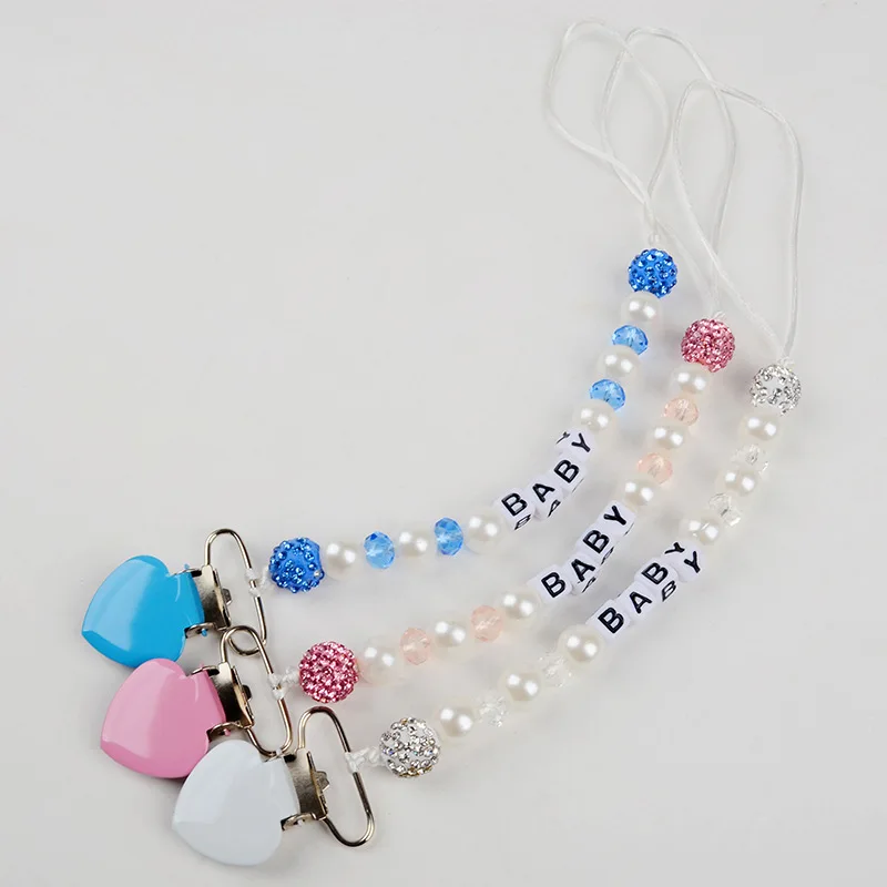 

Pacifier Chain Holder for Baby Kid Pacifier Clips Crystal Anti-drop Chain for Infant Boy Girl Nipple Clip Chain Baby Accessories