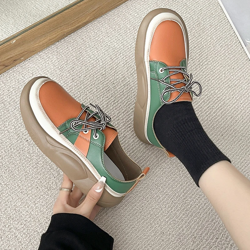 

Women's Shoes 2022 New Spring Lace-up Color-blocking Sneakers Flat Casual Shoes Comfortable Soft Bottom Women's Trendy Shoes