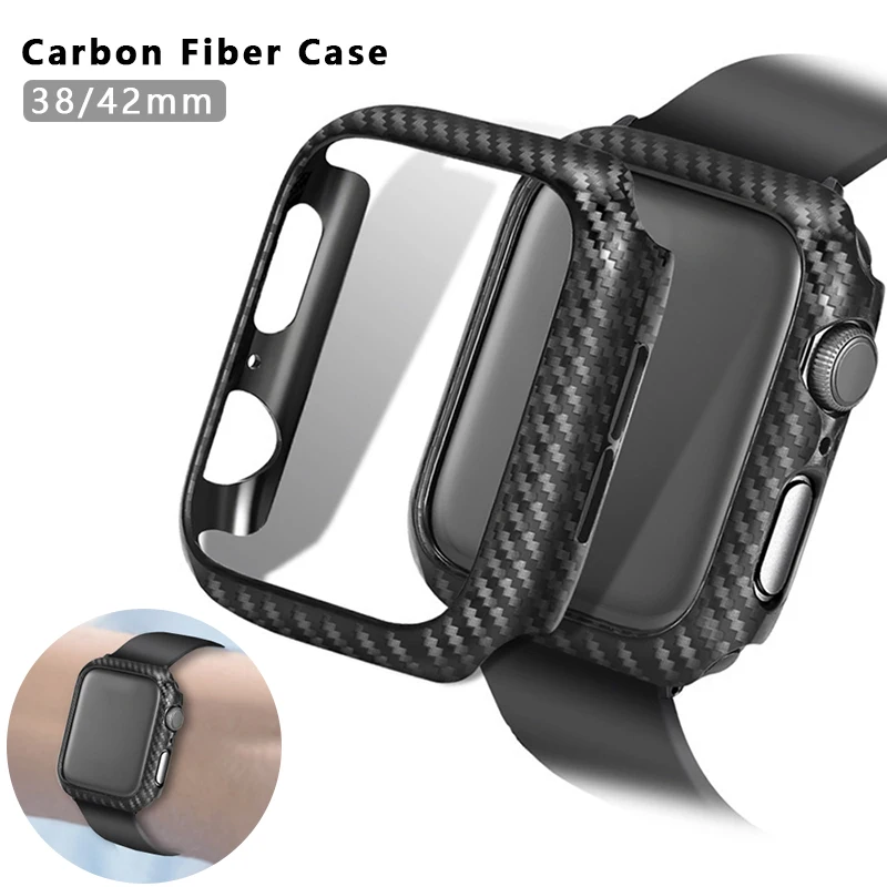 

Чехол из углеродного волокна для Apple Watch, чехол для iWatch 7 6 5 4 SE 38 мм 42 мм 40 мм 44 мм 41 мм 45 мм, защитный бампер для экрана, аксессуары